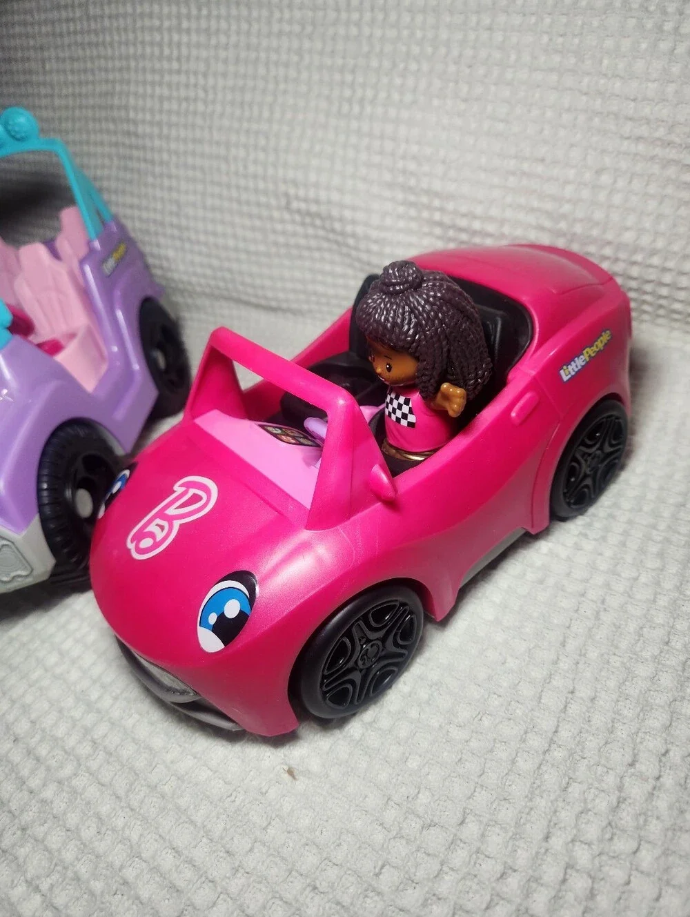 Little People Barbie Pink Convertible Car and Purple Jeep W/ 2 Barbie Figures
